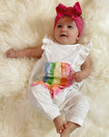 Baby Gap White Tie-Dye Rainbow Ruffle Jumpsuit- Size 6-12M