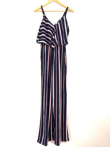 Charles Henry Navy & Pink Striped Jumpsuit NWT- Size XS