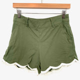 Amaryllis Olive Scalloped Hem Shorts- Size S (see notes)