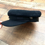 Asos Black Baker Boy Hat With Rope & Side Button