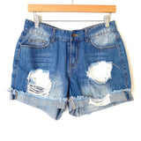 No Brand Distressed Rolled Denim Shorts- Size M (see notes)