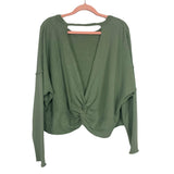 Aerie Weekend Green Pretty Back Twisted Distressed Hem Sweatshirt NWT- Size S