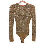 Skull House Designs Tan Fully Beaded Thong Bodysuit- Size S