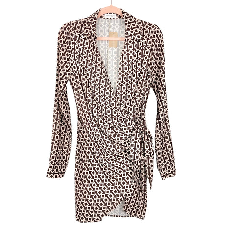 Vestique Brown/Cream Pattern Fiona Wrap Dress NWT- Size L