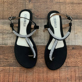 Steven Ella Black Rhinestone Flat Sandals- Size 7 (see notes)
