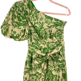 Shein Tan/Green Patterned One Shoulder Belt Midi Dress- Size S (US 4)