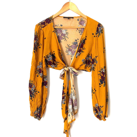 Etophe Studios Yellow Floral Tie Front Crop Top- Size S