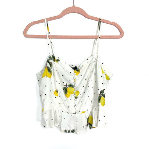 Forever 21 White Lemon/Black Polka Dot Tank Top With Smocked Back- Size L