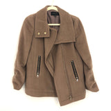 Ann Taylor Taupe Wool Coat with Faux Leather Collar- Size XS