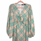 Missguided Petite Green Plaid Ruffle Midi Dress- Size US 2