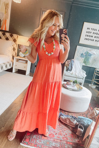 Gibson Look Orange Smocked Bodice  Dress- Size XXS (sold out online)