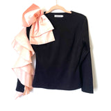Misslook Black Top with Pink Ruffle Sleeve- Size M