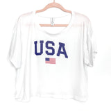 Bella + Canvas Flowy Collection White "USA" Cropped T-Shirt- Size M