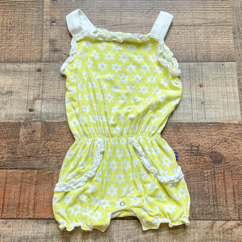 Kickee Pants Lime Green and White Floral Romper- Size 6-12M