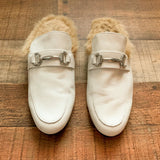Steve Madden Jill White Leather Faux Fur Mules- Size 8