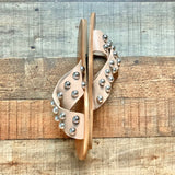 Beast Fashion Nude Studded Cross Strap Slide Sandals- Size 7