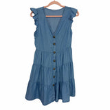 MINE Chambray Button Up Flutter Sleeve Dress- Size S