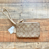 Coach Khaki Platinum PVC Double Zipper Wristlet Wallet NWT