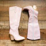 No Brand Pink Crocodile Embossed Zipper Cowboy Boots with Cut Out Heel- Size 37/US 7 (see notes)
