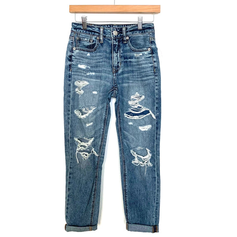 American Eagle Hi-Rise Tomgirl Jeans- Size 00 Short (Inseam 23.5” rolled as pictured) see notes