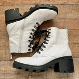 BP White/Black Leather D-Ring Lug Sole Combat Boots- Size 9