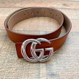 No Brand Gucci Brown Leather Belt with Double G Buckle