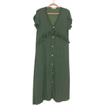 Ashlee by Amaryllis Forest Green Button Front Short Sleeve Midi Dress- Size XL