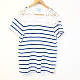 Draper James Blue Striped Top with Lace- Size M