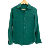 Olivaceous Green Button Up Silk Blouse- Size S