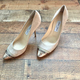 Jimmy Choo Nude Suede Gold Tip Stilettos- Size 40