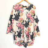 Nally & Millie Floral V-Neck Knit Sweater Top- One Size (Fits like S/M)