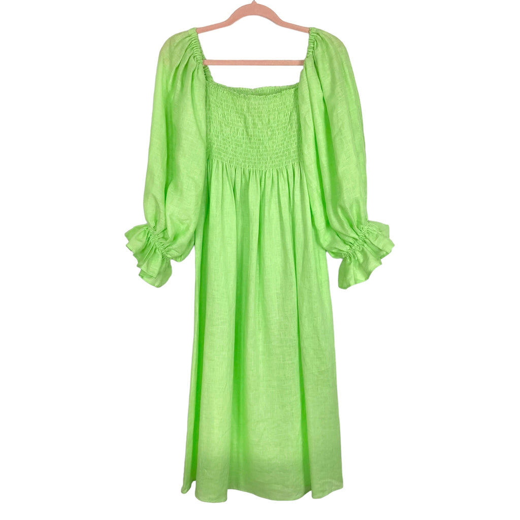 neon linen dress Neon Green Linen Midi Dress 9000