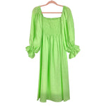 Sleeper Neon Green Linen Smocked Bodice Sleeper Dress with Matching Hair Tie- Size XL (sold out online)