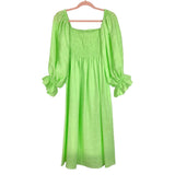 Sleeper Neon Green Linen Smocked Bodice Sleeper Dress with Matching Hair Tie- Size XL (sold out online)