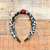 No Brand Black/Gray Leopard Print with Black/Red Bee Ribbon Top Knot Headband