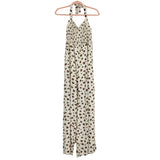 Pink Lily Ivory/Brown Animal Print Smocked Halter Jumpsuit- Size S