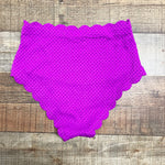 Beach Joy Fuchsia One Shoulder Scalloped Padded Top with High Waist Scalloped Bottom Bikini Set- Size S (sold as set)