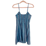 Walker & Wade Chambray/Aqua Striped Linen with Front Tie and Front Buttons Cami Dress- Size XS