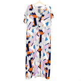 No Brand White/Multicolor Geometric Pattern Front Slit Dress- One Size