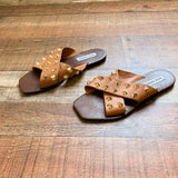 Steve Madden Leather Gold Spiked Stud Slide Sandals- Size 7