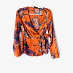 Vici Orange Floral Silk Feel Wrap Style Long Sleeve Top- Size S