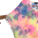 CPOKRTWSO Sheer Colorful Pom Pom Trim Cover Up NWT- Size S/M