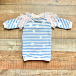 Billieblush Pale Pink/Blue Stripes with Lace Shoulder Ruffles and Glitter Stars Sweatshirt Dress- Size 12M