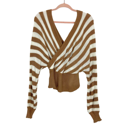 AQE Mocha/White Striped Surplice Sweater- Size M (EU)