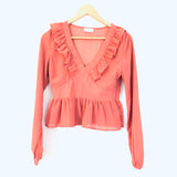 Pink Lily Front Ruffle Peplum Top with Sheer Sleeves- Size S
