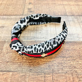 No Brand Black/Gray Leopard Print with Black/Red Bee Ribbon Top Knot Headband