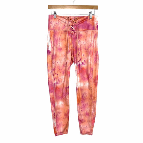 Wavvy Pink/Orange Tie Dye Front Lace Up Leggings- Size L (Inseam 24" - We Have Matching Top!)