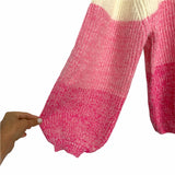 Pink Lily Black/Cream/Pink Striped Bubble Sleeve Sweater- Size S