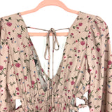 Forever21 Tan Floral Side Cutout Back Tie Dress- Size S