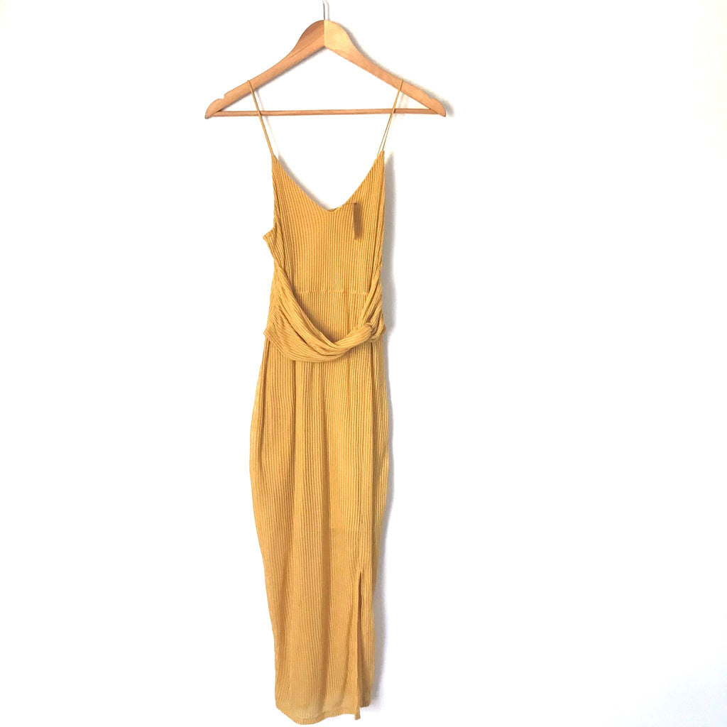 express ribbed midi dress Express Mustard Ribbed Midi Dress with Front Slit NWT- Size XS – The Saved  Collection